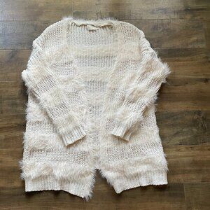 Dreamers by Debut Cream Fuzzy Stripe Knit Open Front Cardigan Sweater Women’s Si